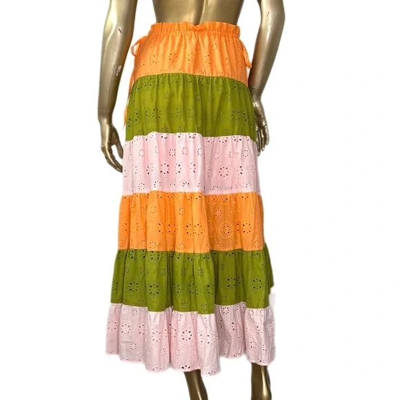 ANTHROPOLOGIE HUTCH Fantine Maxi Skirt-color-block eyelet-elastic waist SZ XS - Picture 6 of 10